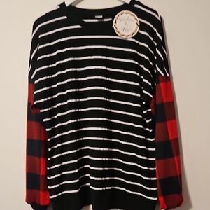 Striped Black and Red Long Sleeve Top